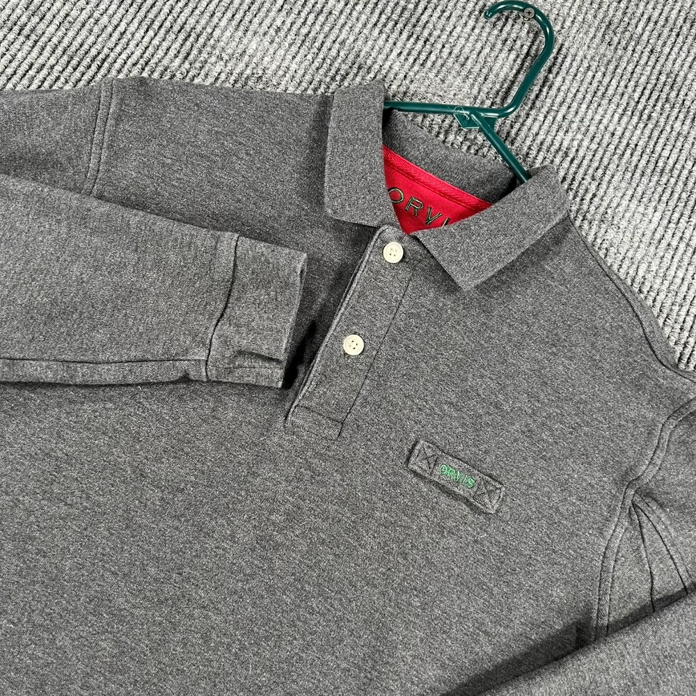 Orvis Polo Shirt Mens Medium Gray Long Sleeve Heavyweight Casual Comfort